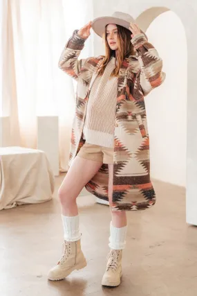 Aztec Printed Western Shacket Long Coat