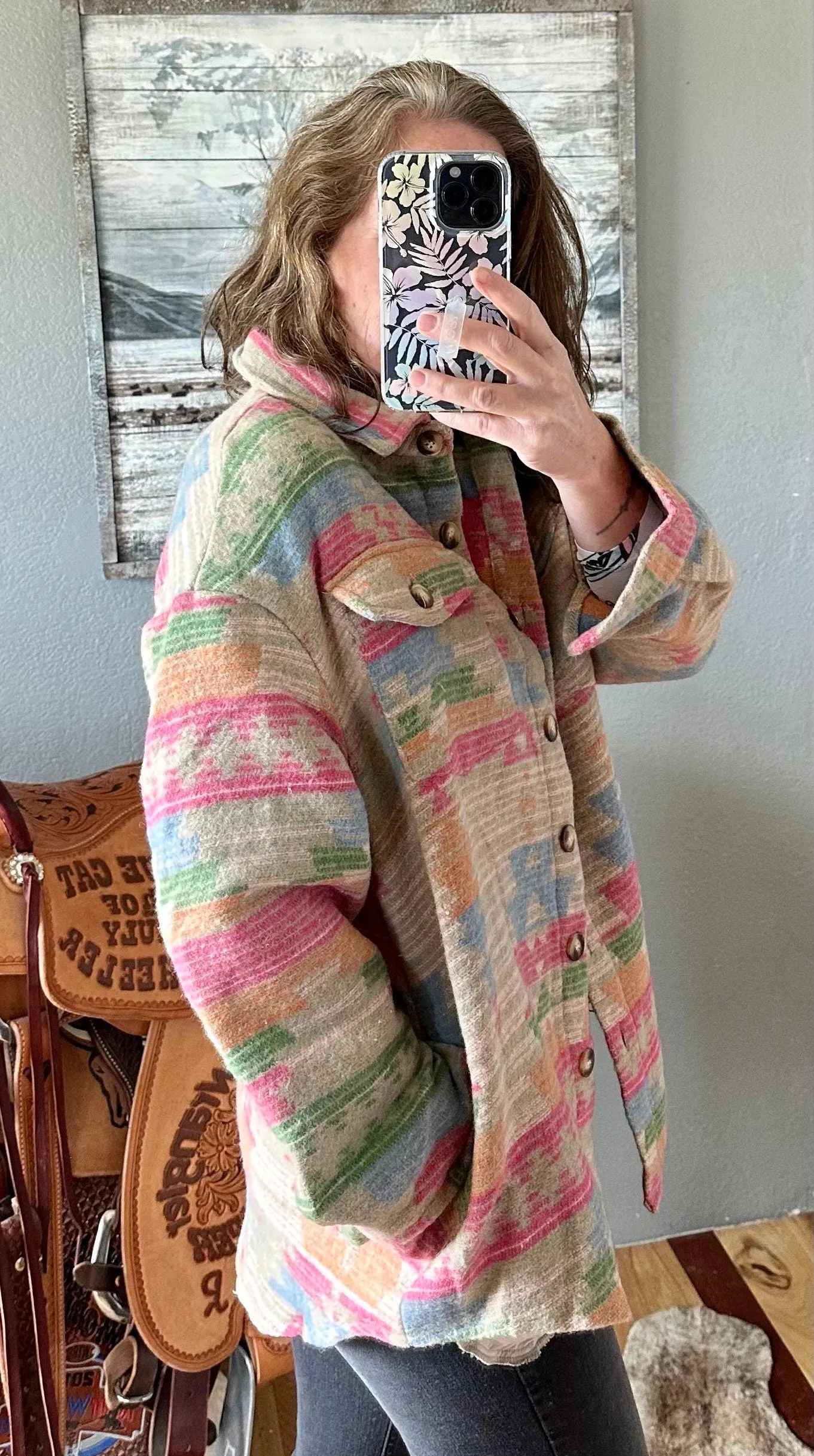 Aztec Shacket, Pink Western