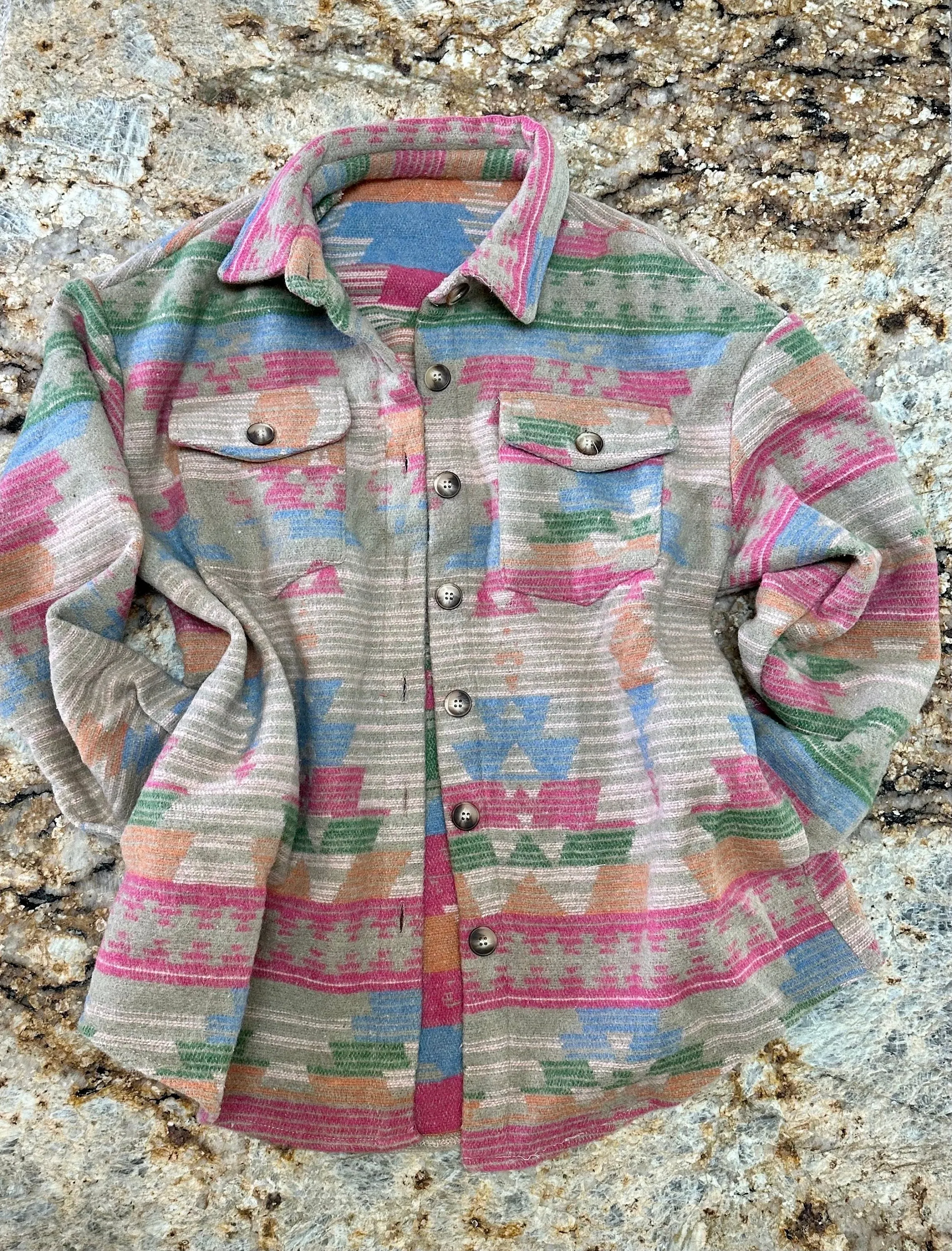 Aztec Shacket, Pink Western