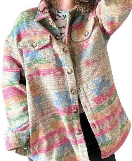 Aztec Shacket, Pink Western