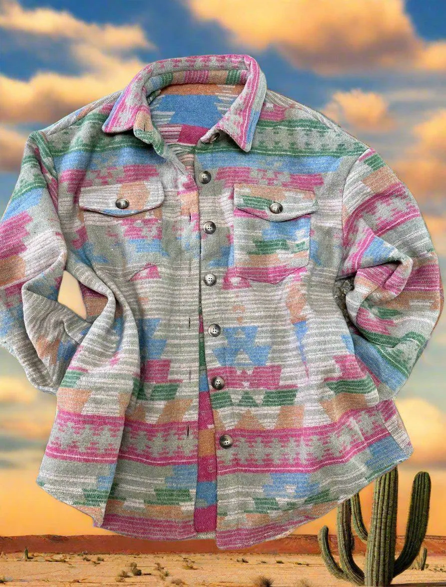 Aztec Shacket, Pink Western