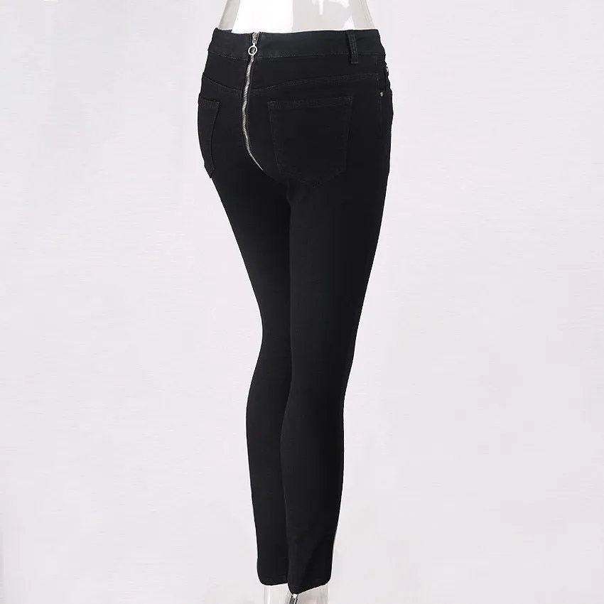 Back Hip Zipper High Waist Slim Long Skinny Jeans Pants