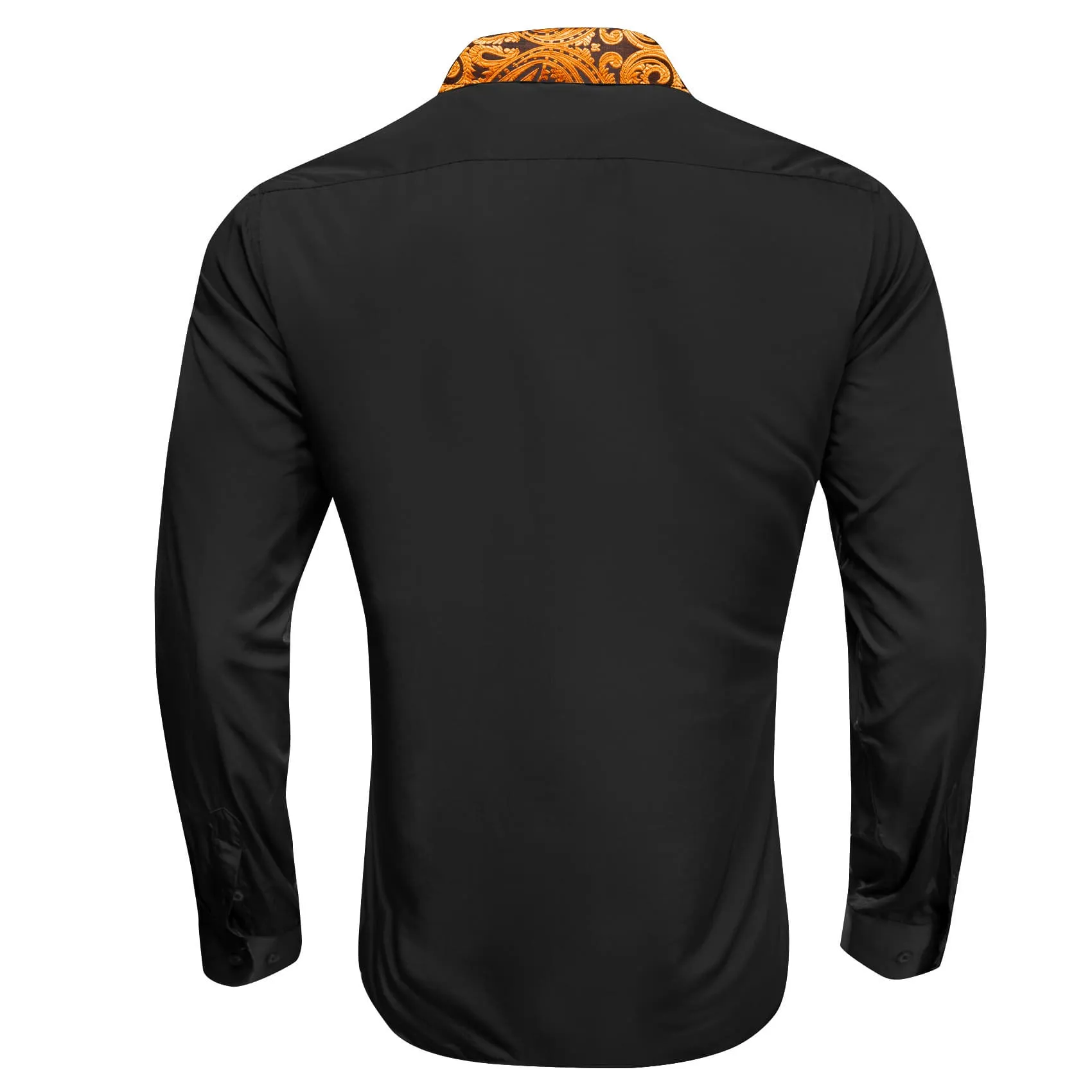Barry Wang Black Splicing Shirt Orange Paisley Cuffs Button Up Shirt