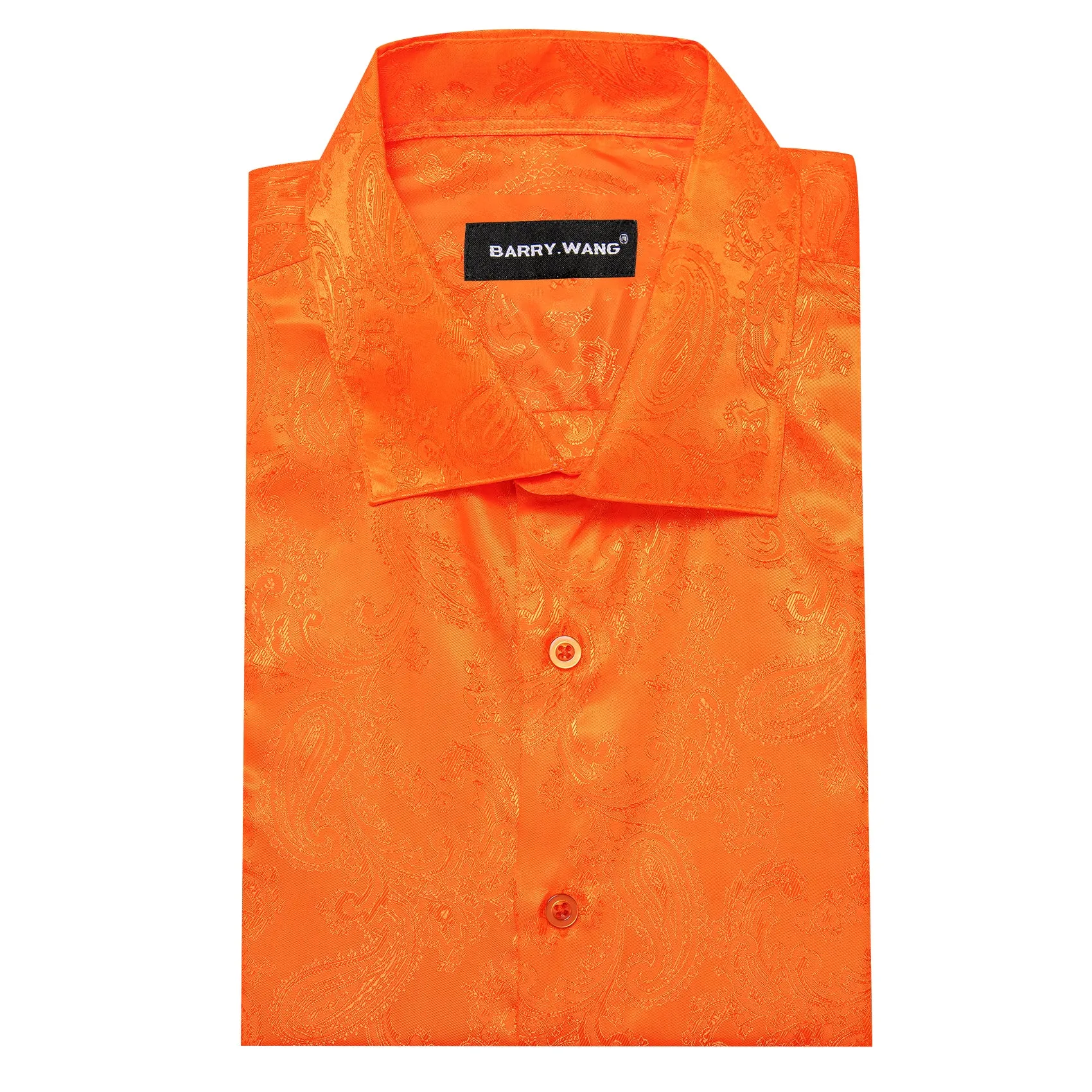 Barry Wang Button Down Shirt Bright Orange Paisley Silk Men's Shirt