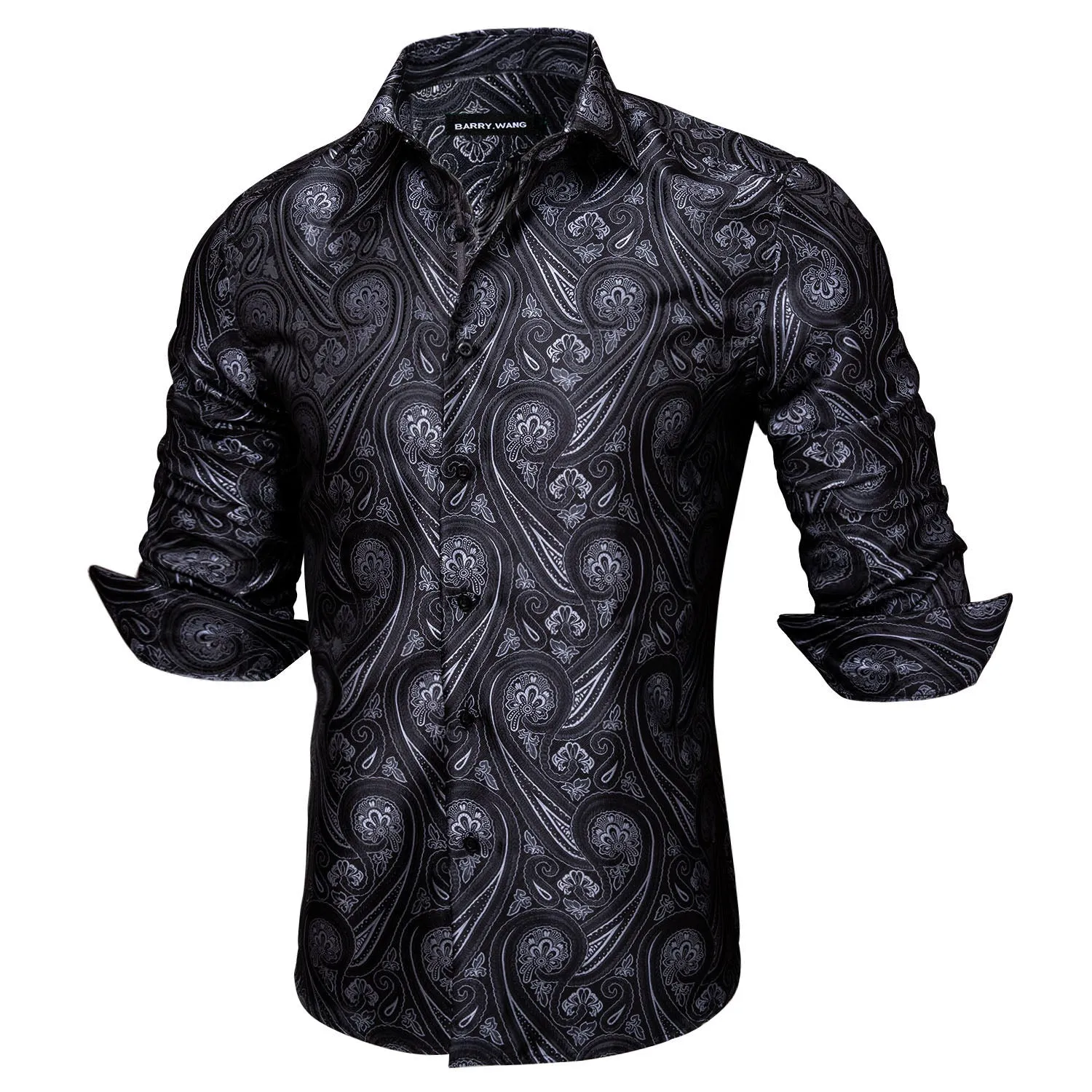 Barry.Wang Button Down Shirt Black Grey Floral Long Sleeve Shirt