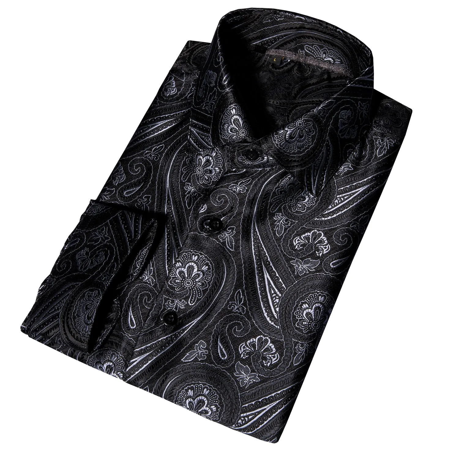 Barry.Wang Button Down Shirt Black Grey Floral Long Sleeve Shirt