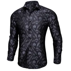 Barry.Wang Button Down Shirt Black Grey Floral Long Sleeve Shirt