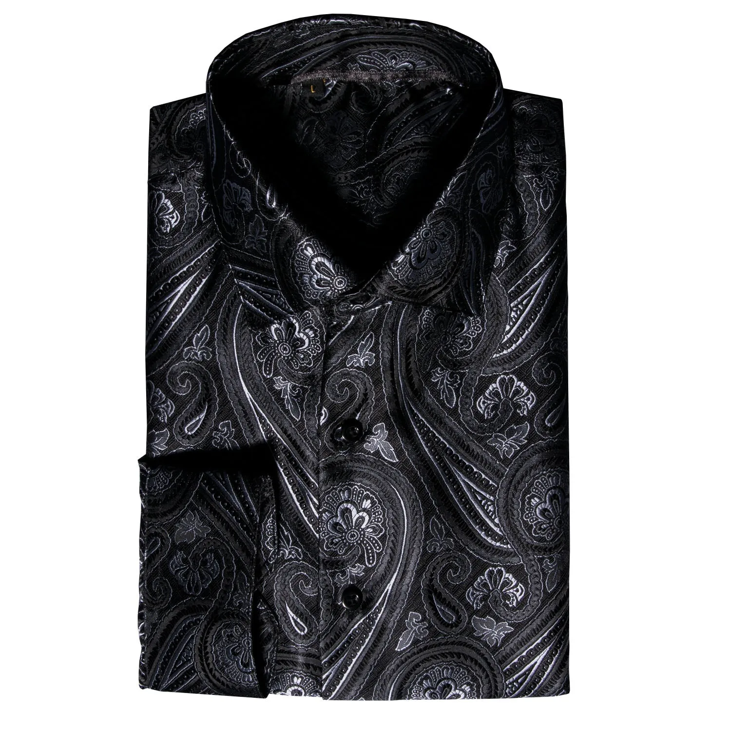 Barry.Wang Button Down Shirt Black Grey Floral Long Sleeve Shirt