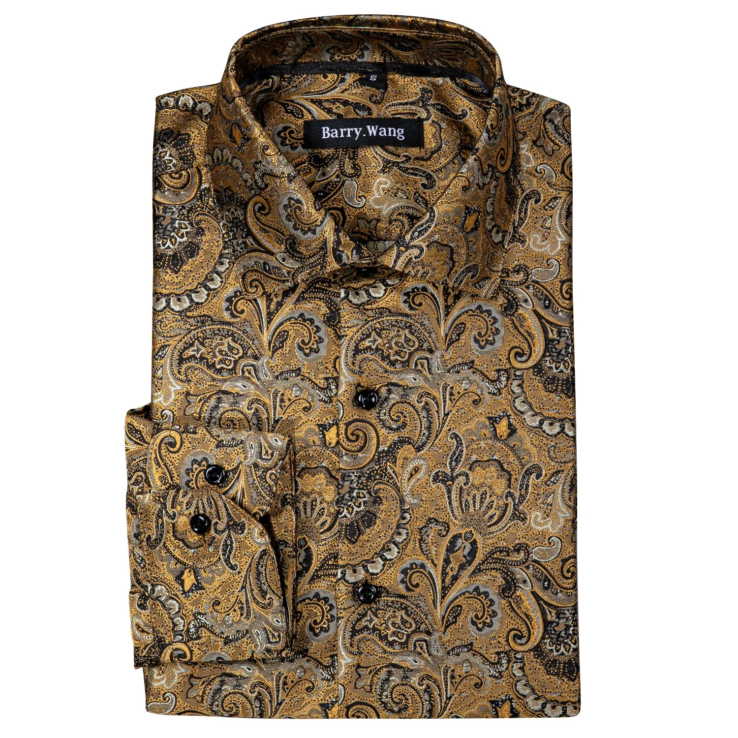 Barry.wang Button Down Shirt Golden Jacquard Woven Floral Silk Shirt