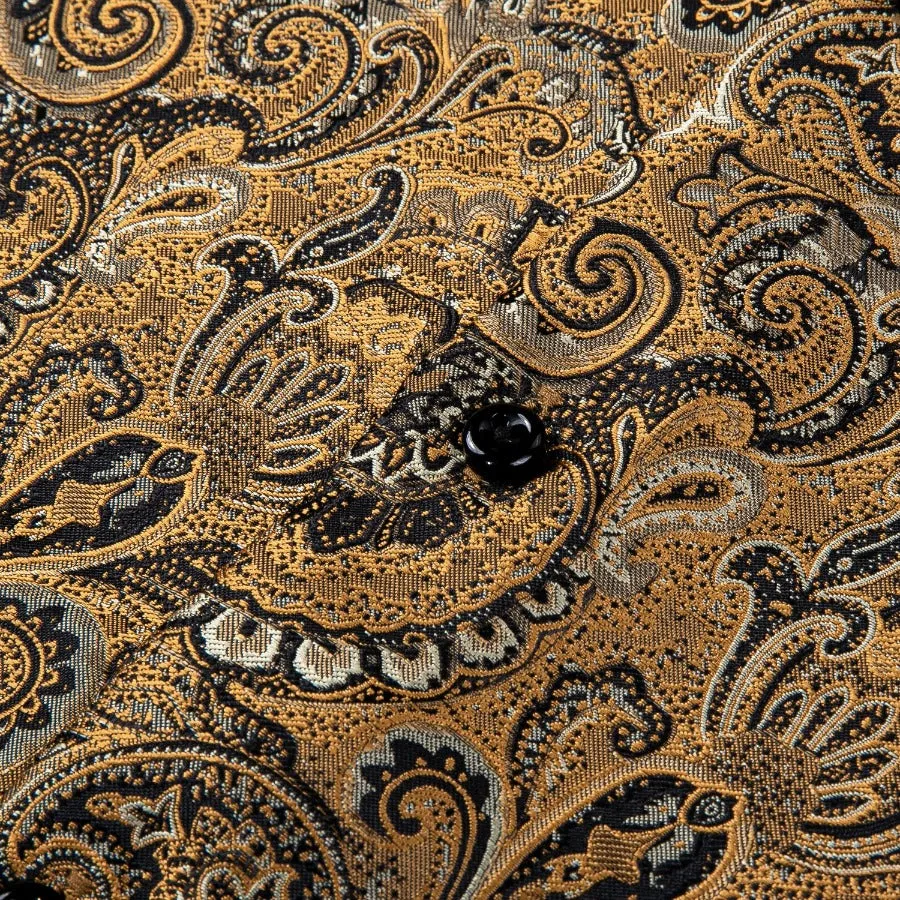 Barry.wang Button Down Shirt Golden Jacquard Woven Floral Silk Shirt