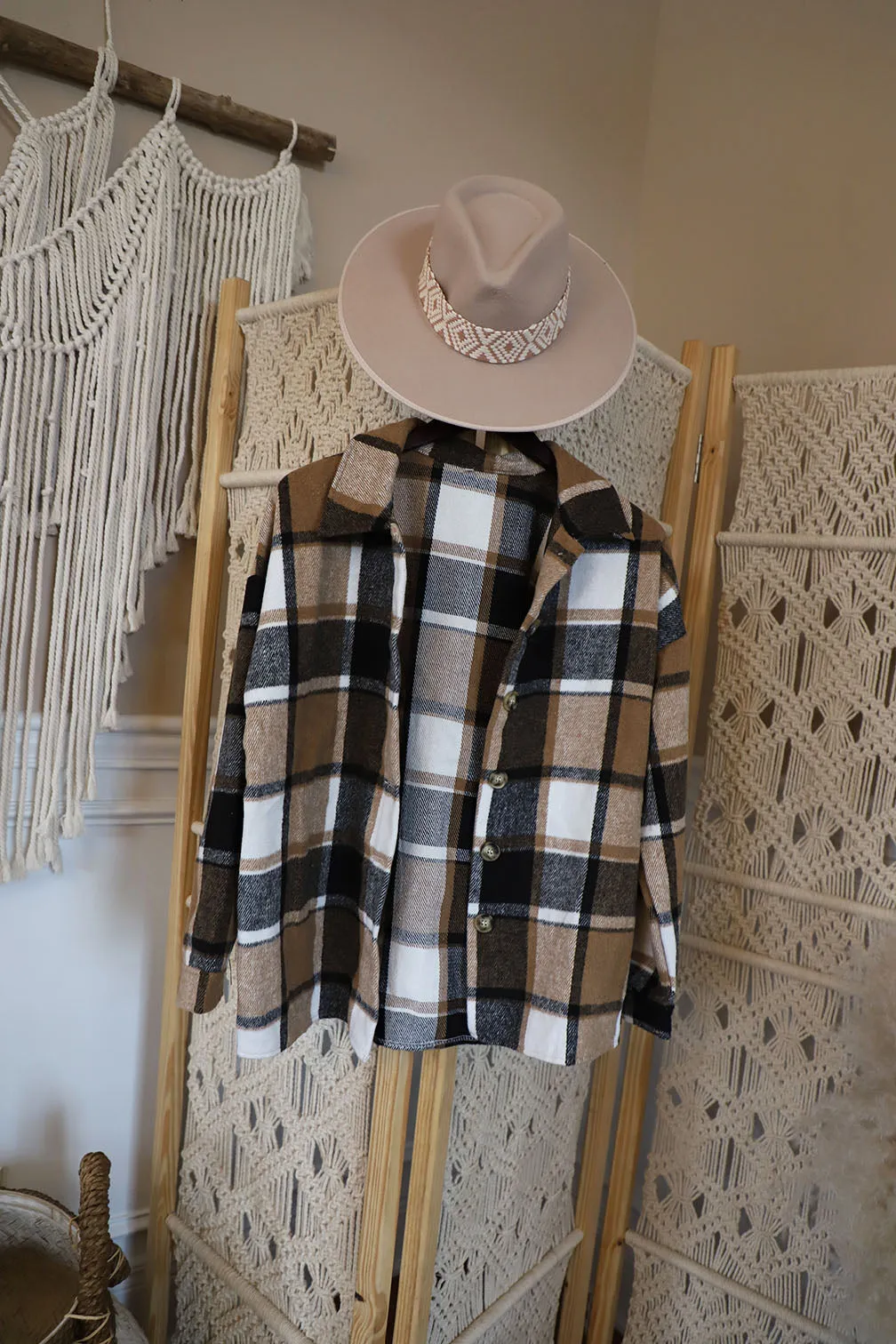 Blakely Plaid Flannel Shacket- Brown