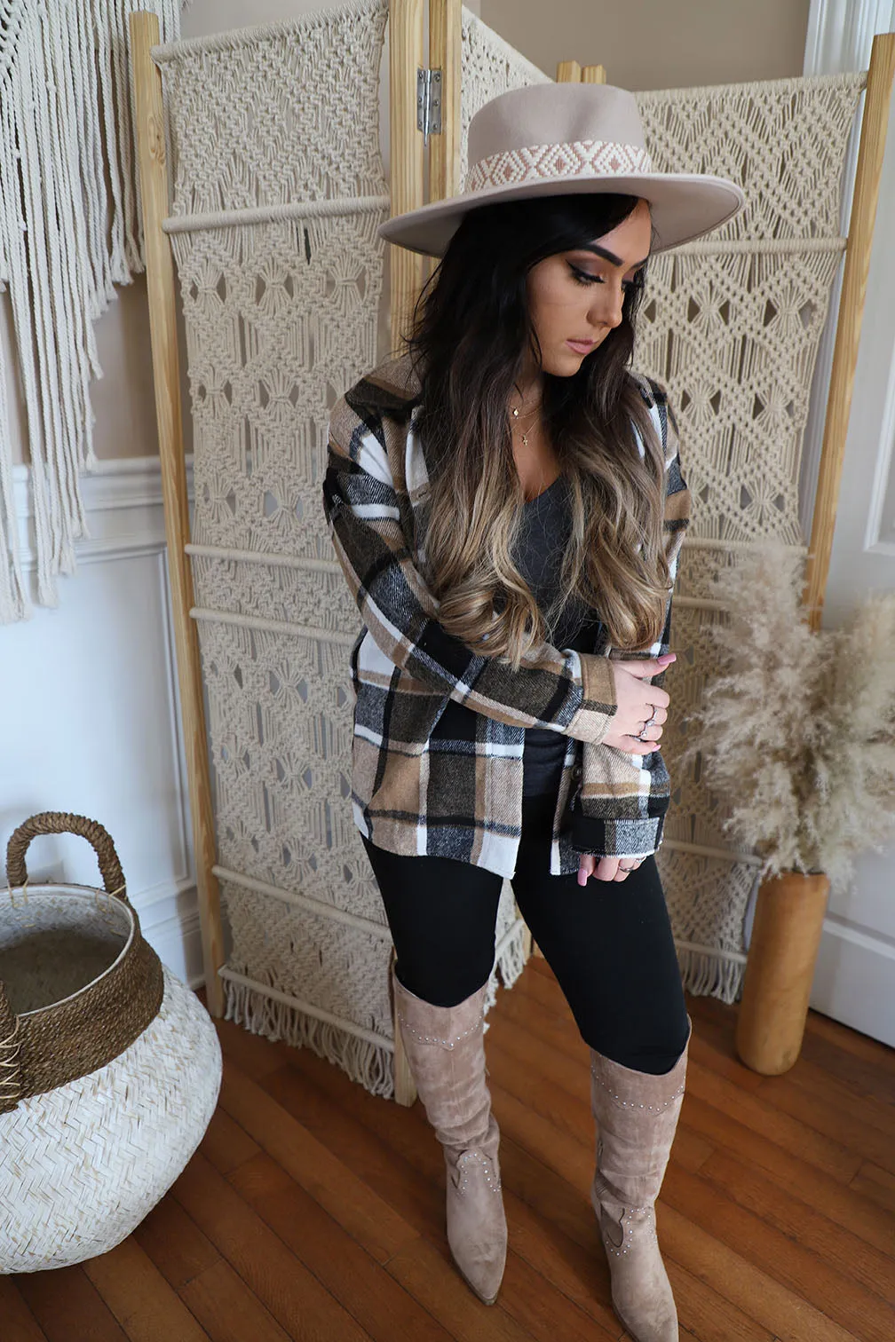 Blakely Plaid Flannel Shacket- Brown