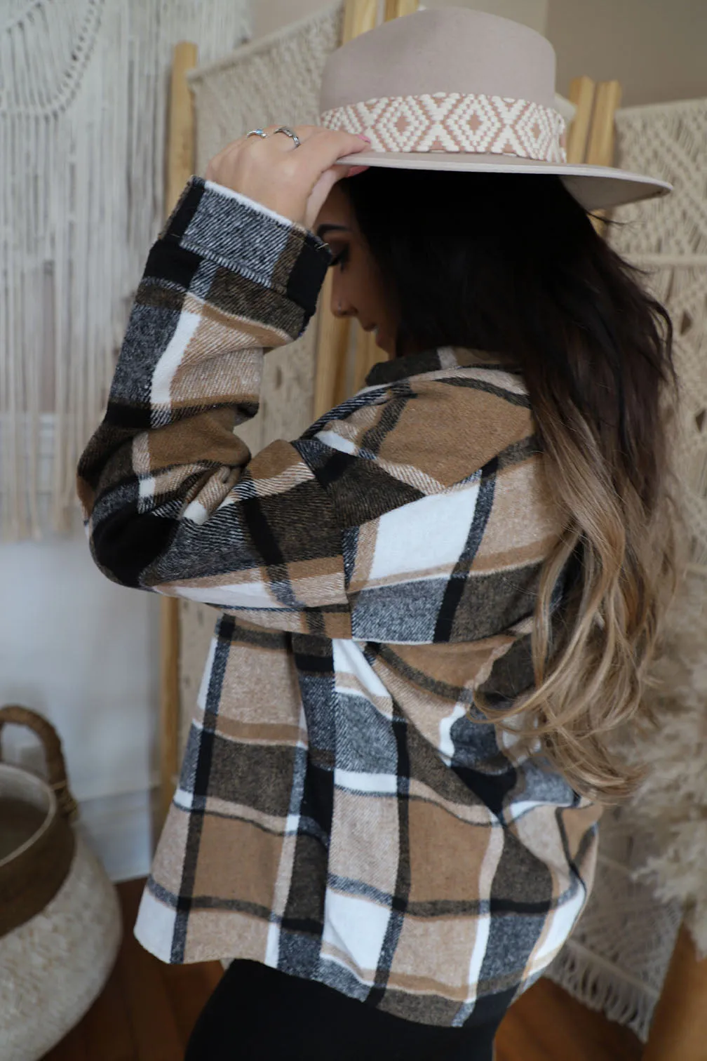 Blakely Plaid Flannel Shacket- Brown