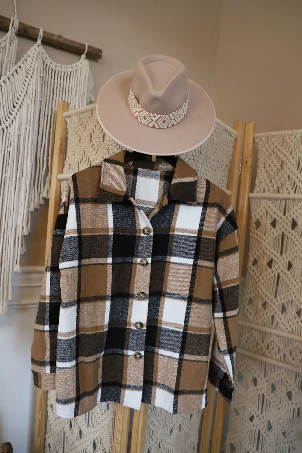 Blakely Plaid Flannel Shacket- Brown