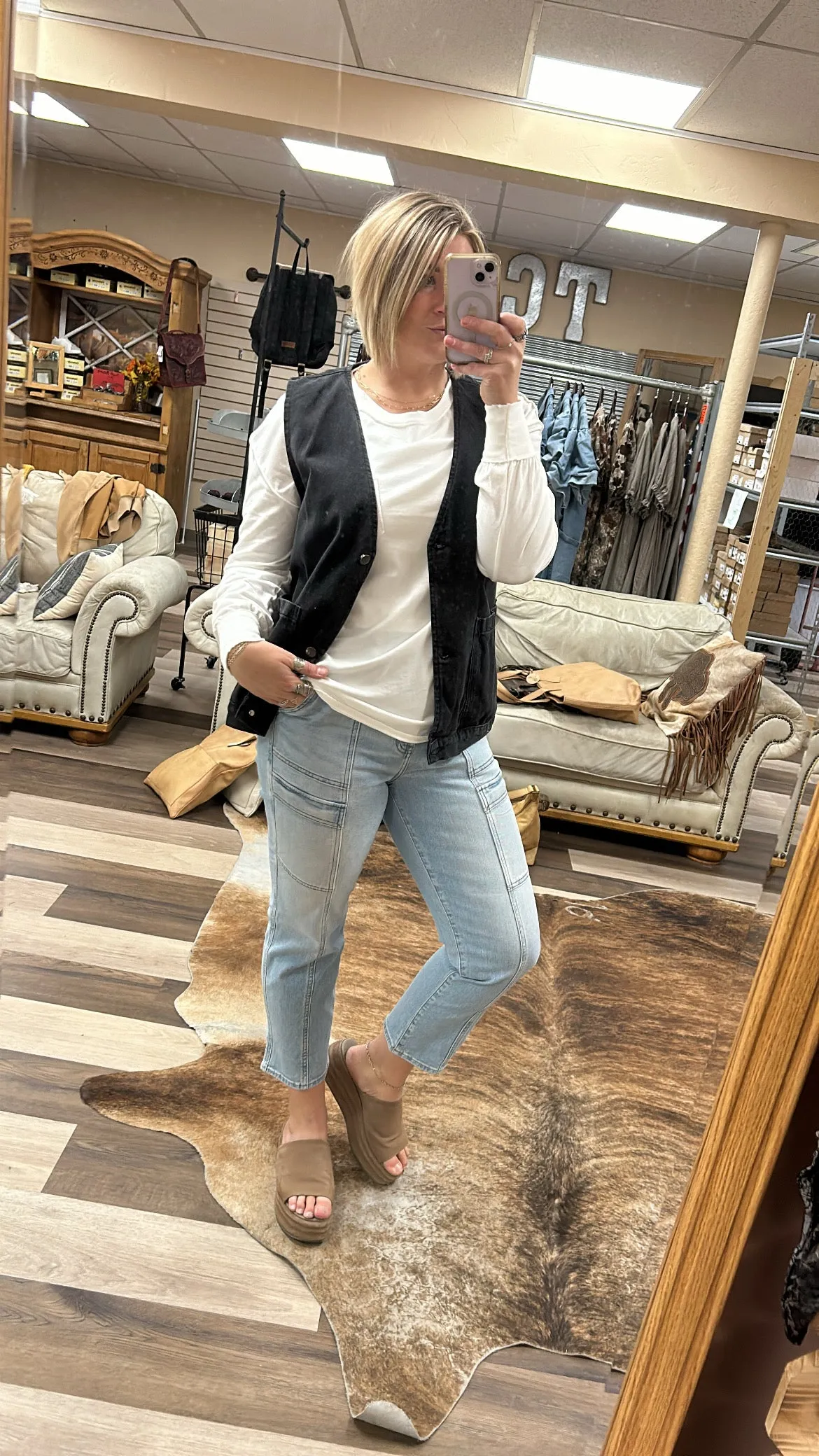Button Down Denim Oversized Vest