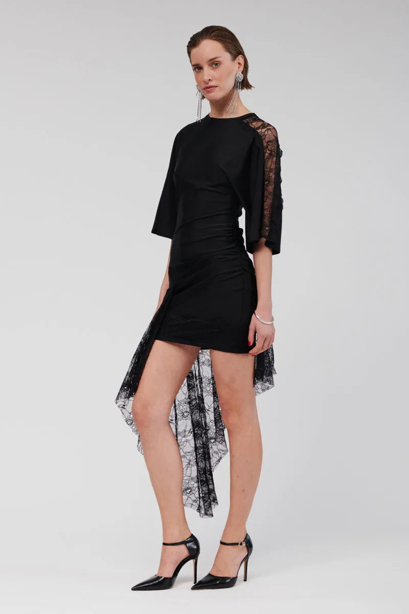 Cannes Lace Panel Cape Sleeve Dress