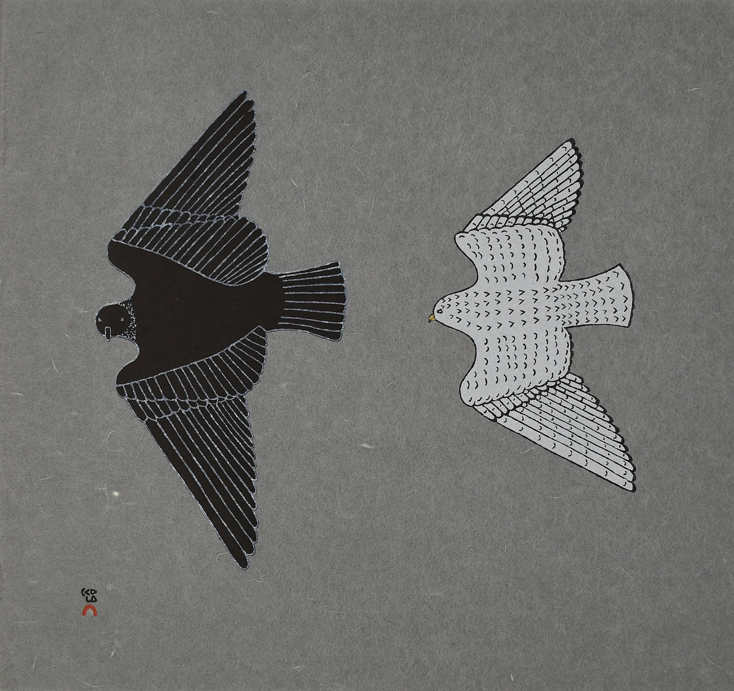 Cape Dorset 2020 Print, Aerial Pursuit, Johnny Pootoogook