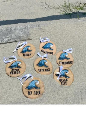 Cape May County Beach Town Wave Pottery Ornaments