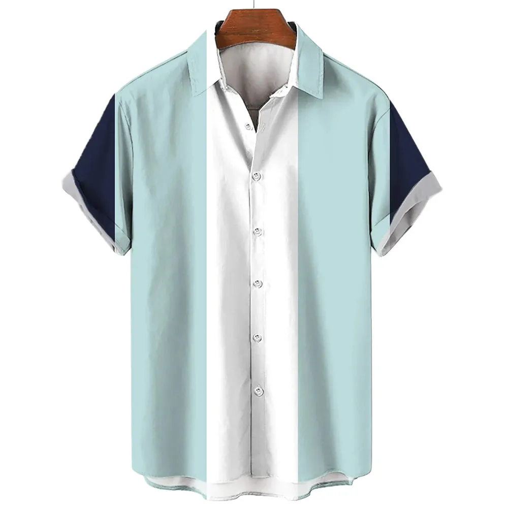 Casual Oversized Men's Striped Shirt – Short Sleeve Single-Breasted for Summer Beach Wear