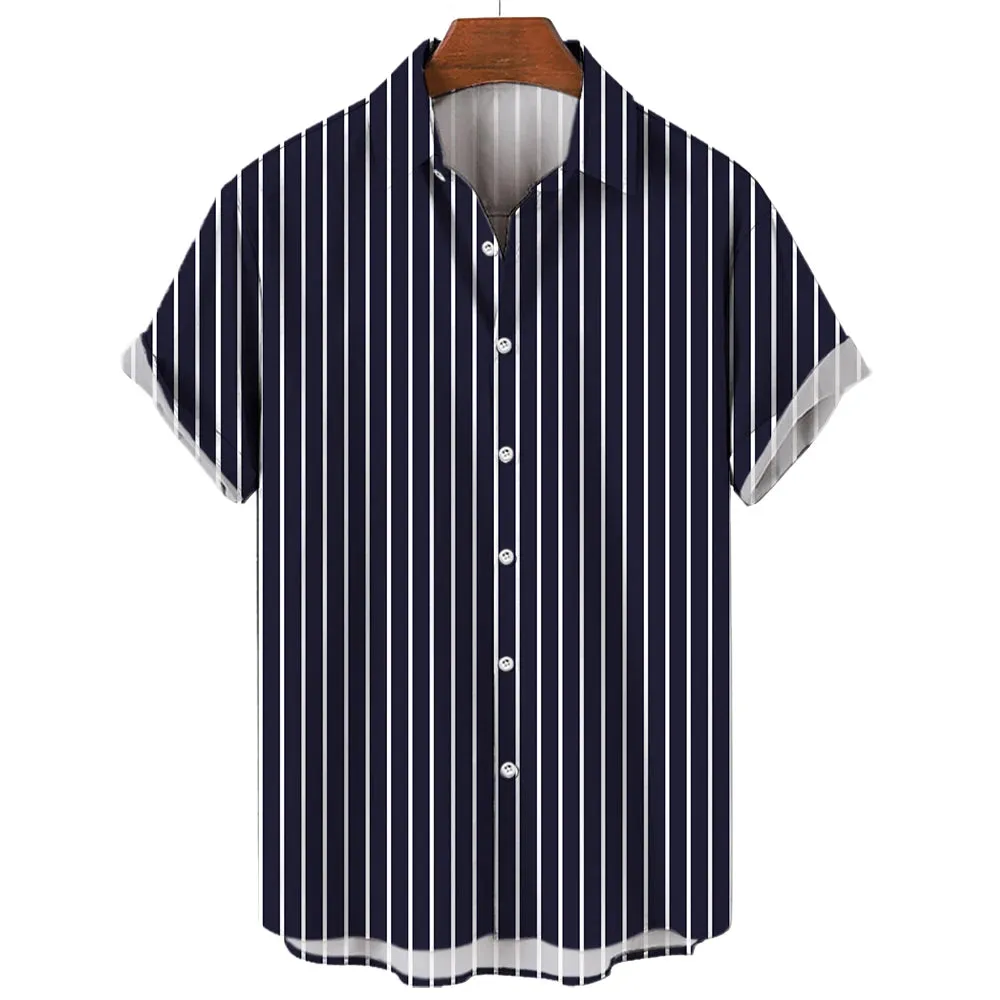 Casual Oversized Men's Striped Shirt – Short Sleeve Single-Breasted for Summer Beach Wear