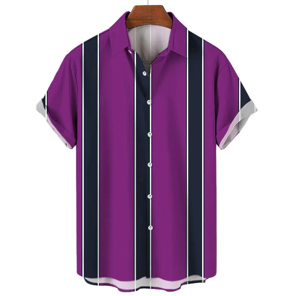 Casual Oversized Men's Striped Shirt – Short Sleeve Single-Breasted for Summer Beach Wear