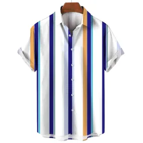Casual Oversized Men's Striped Shirt – Short Sleeve Single-Breasted for Summer Beach Wear