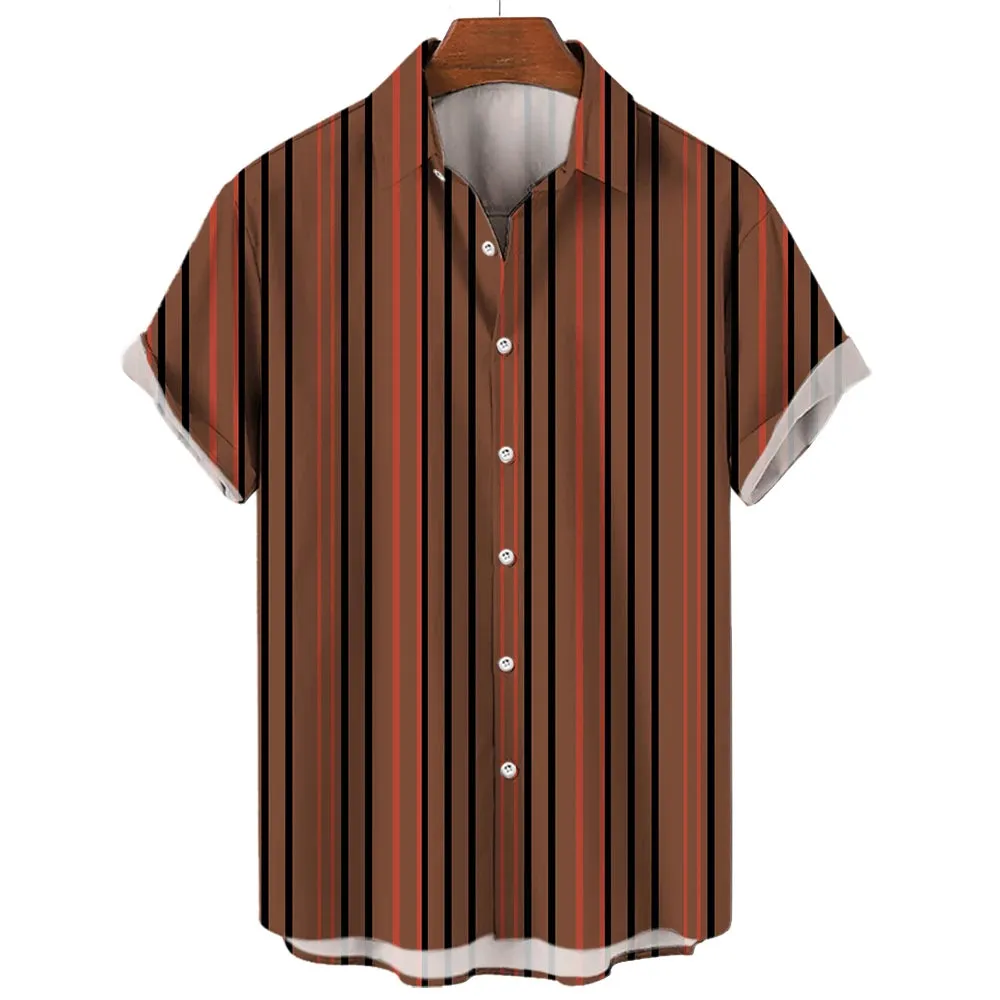 Casual Oversized Men's Striped Shirt – Short Sleeve Single-Breasted for Summer Beach Wear