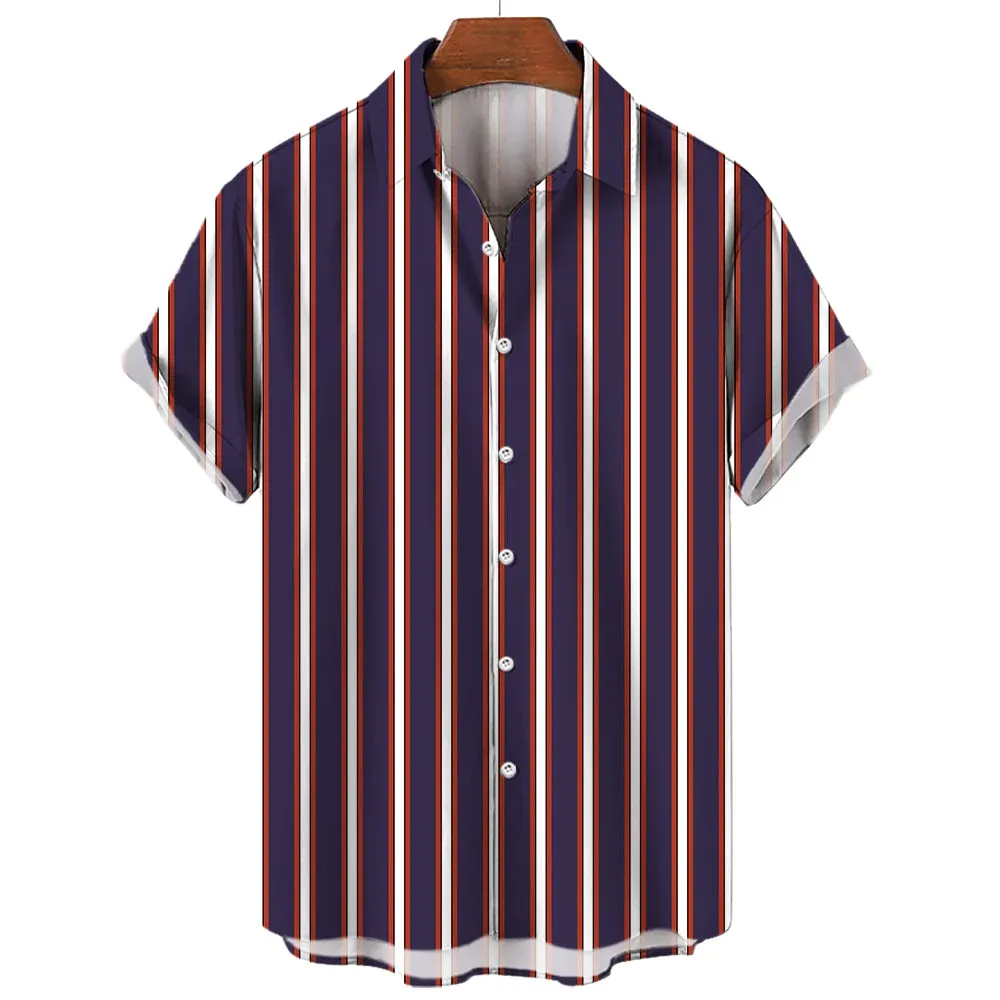 Casual Oversized Men's Striped Shirt – Short Sleeve Single-Breasted for Summer Beach Wear