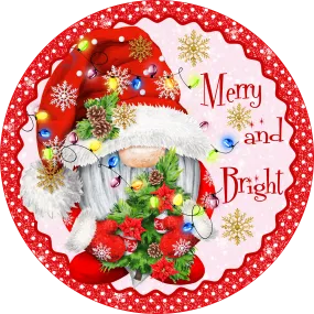 Christmas Gnome, Christmas Lights, Christmas Sign, Holiday Sign, Whimsical Design,  Wreath Supplies, Wreath Center