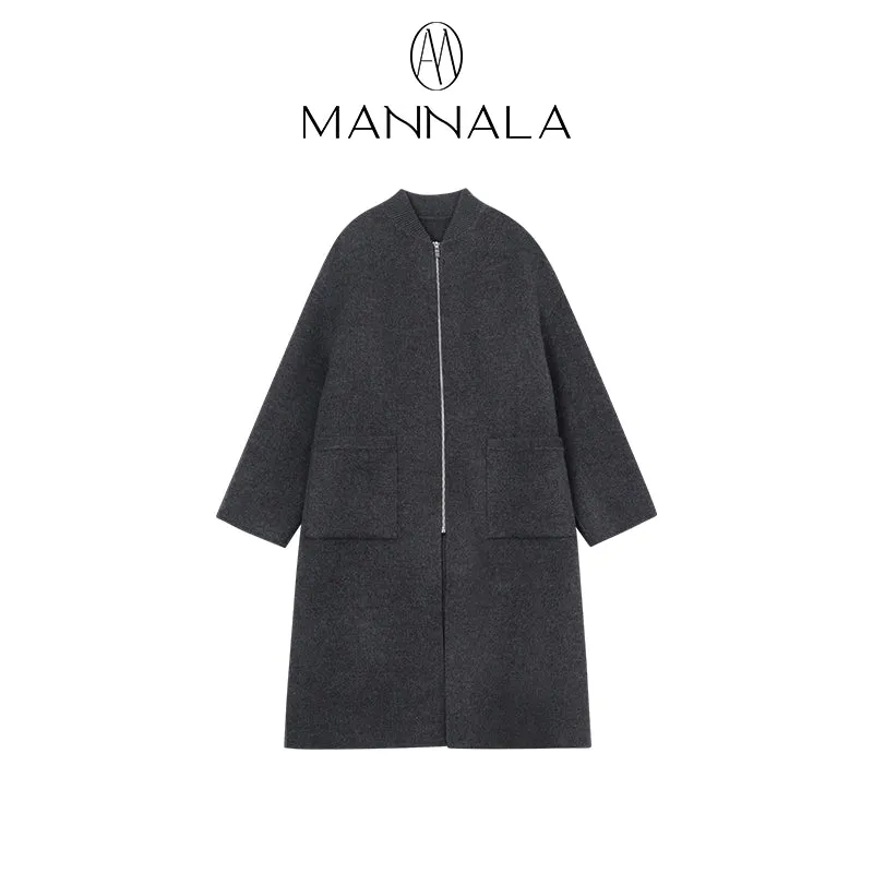 Collarless Wool Coat