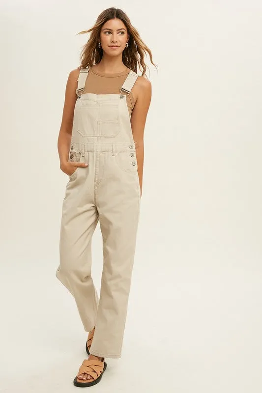 Cream Denim Overall Jumpsuit
