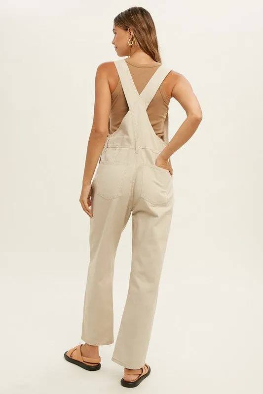 Cream Denim Overall Jumpsuit