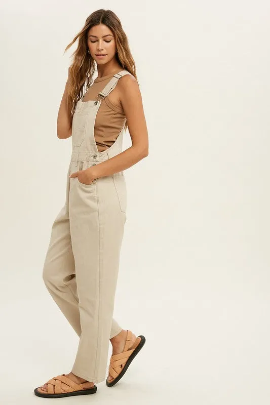 Cream Denim Overall Jumpsuit