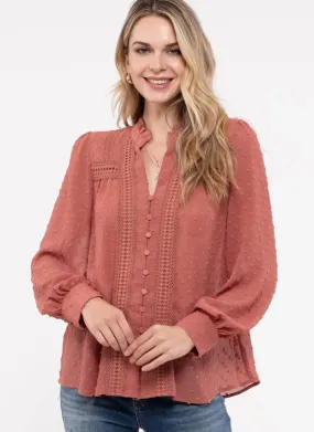 Dusty Rose Swiss Dot Button Down