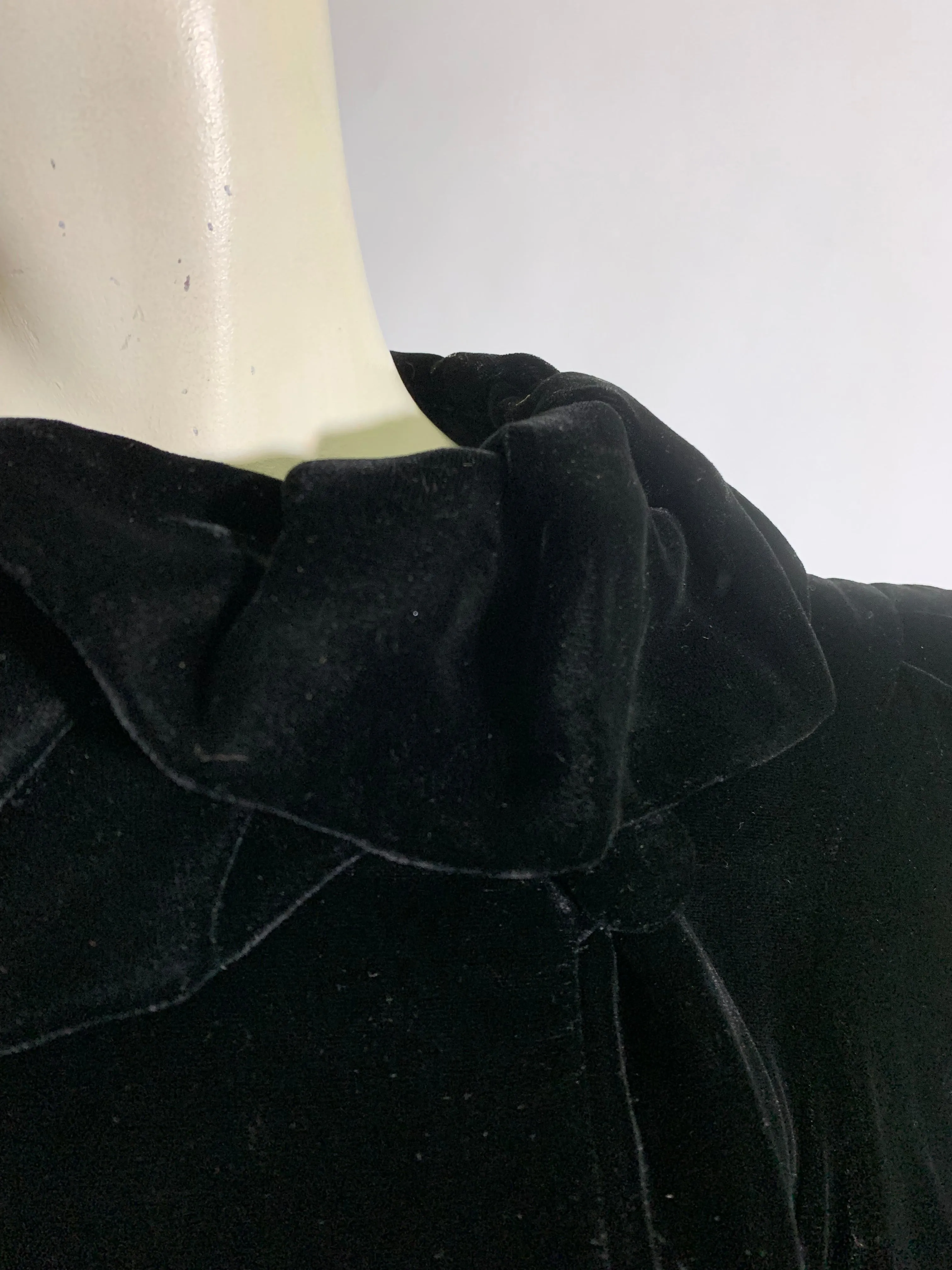Ebony Velvet Princess Line Opera Coat with Ruffled Collar circa 1930s