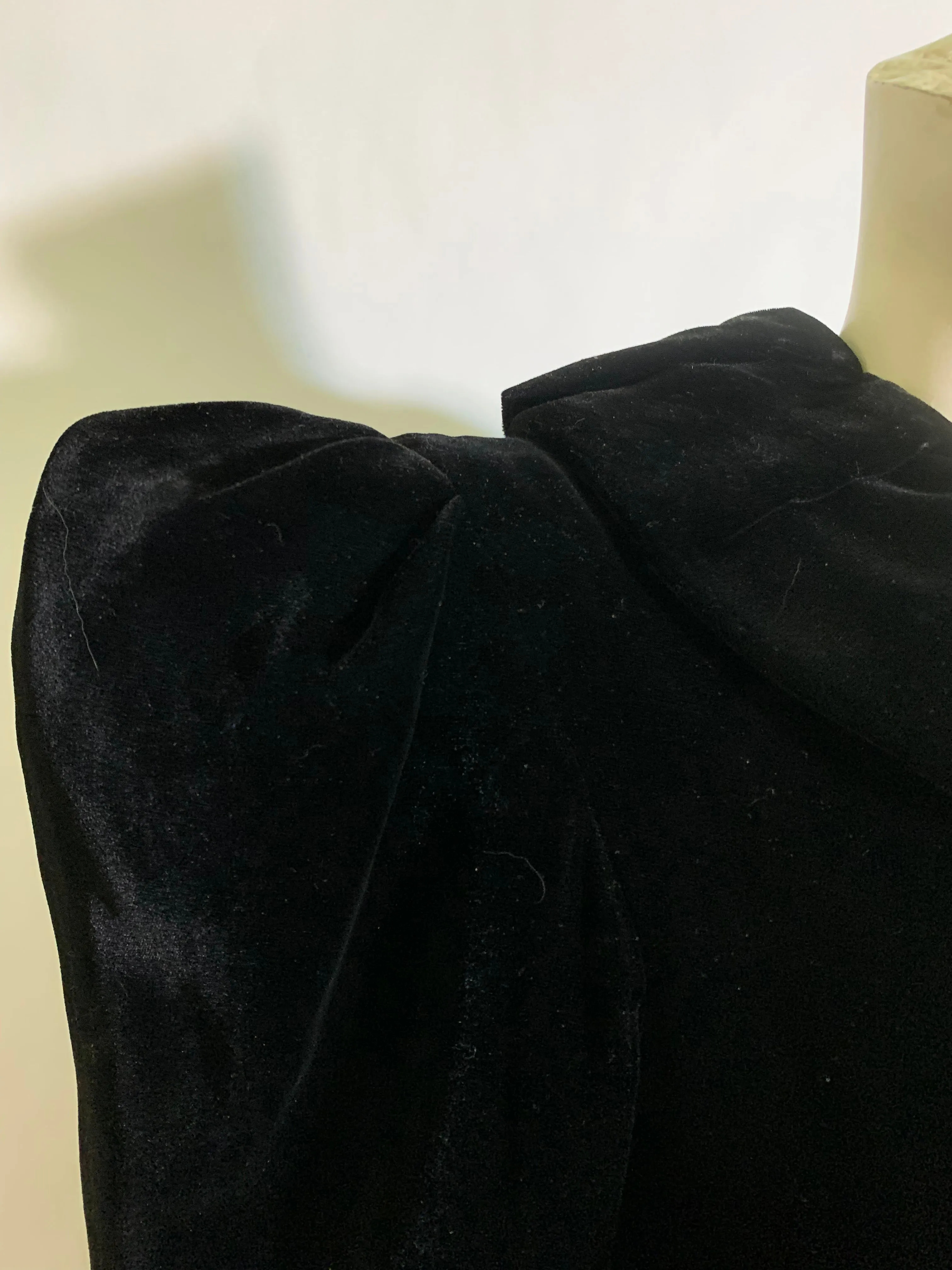 Ebony Velvet Princess Line Opera Coat with Ruffled Collar circa 1930s