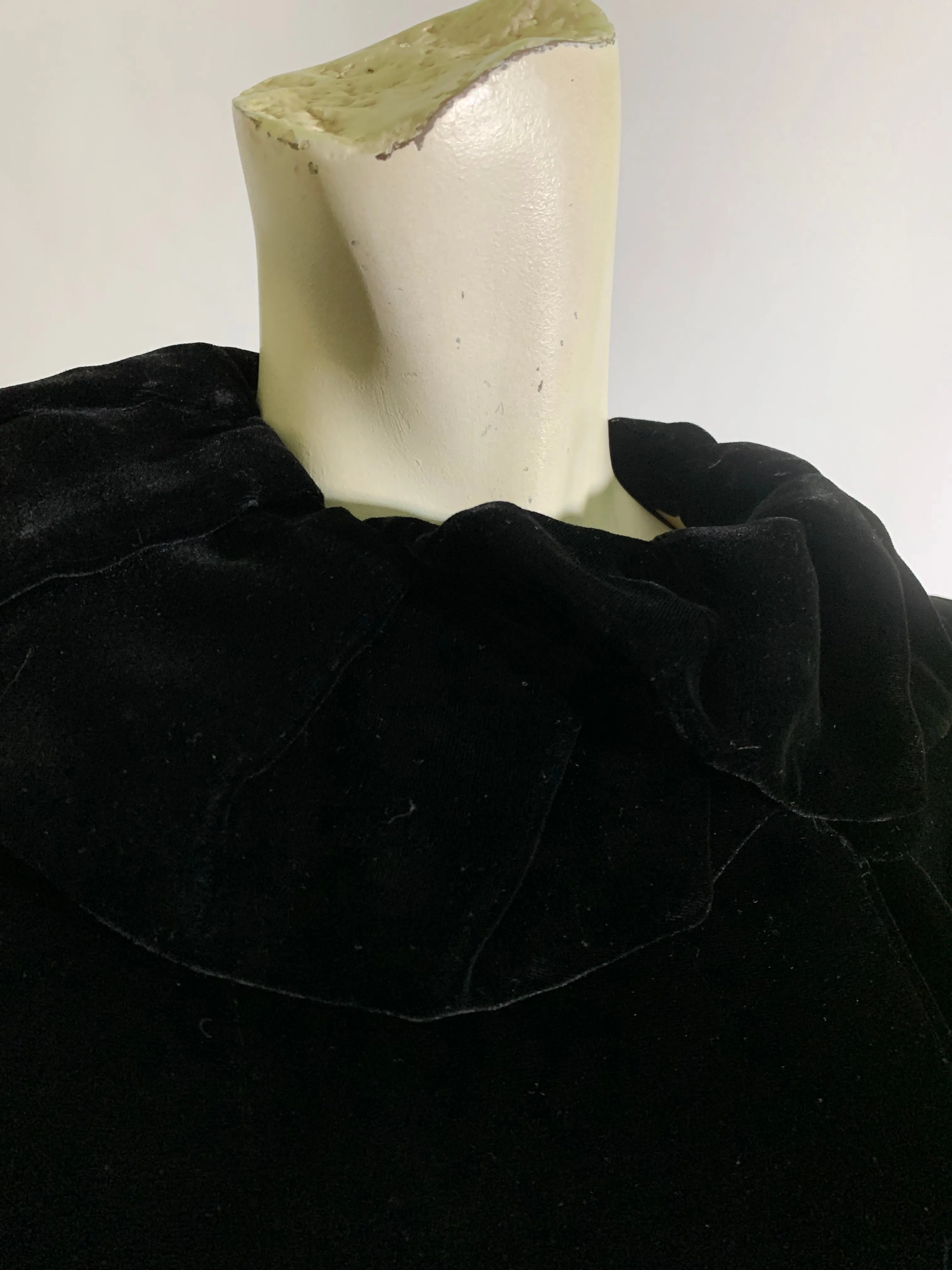 Ebony Velvet Princess Line Opera Coat with Ruffled Collar circa 1930s