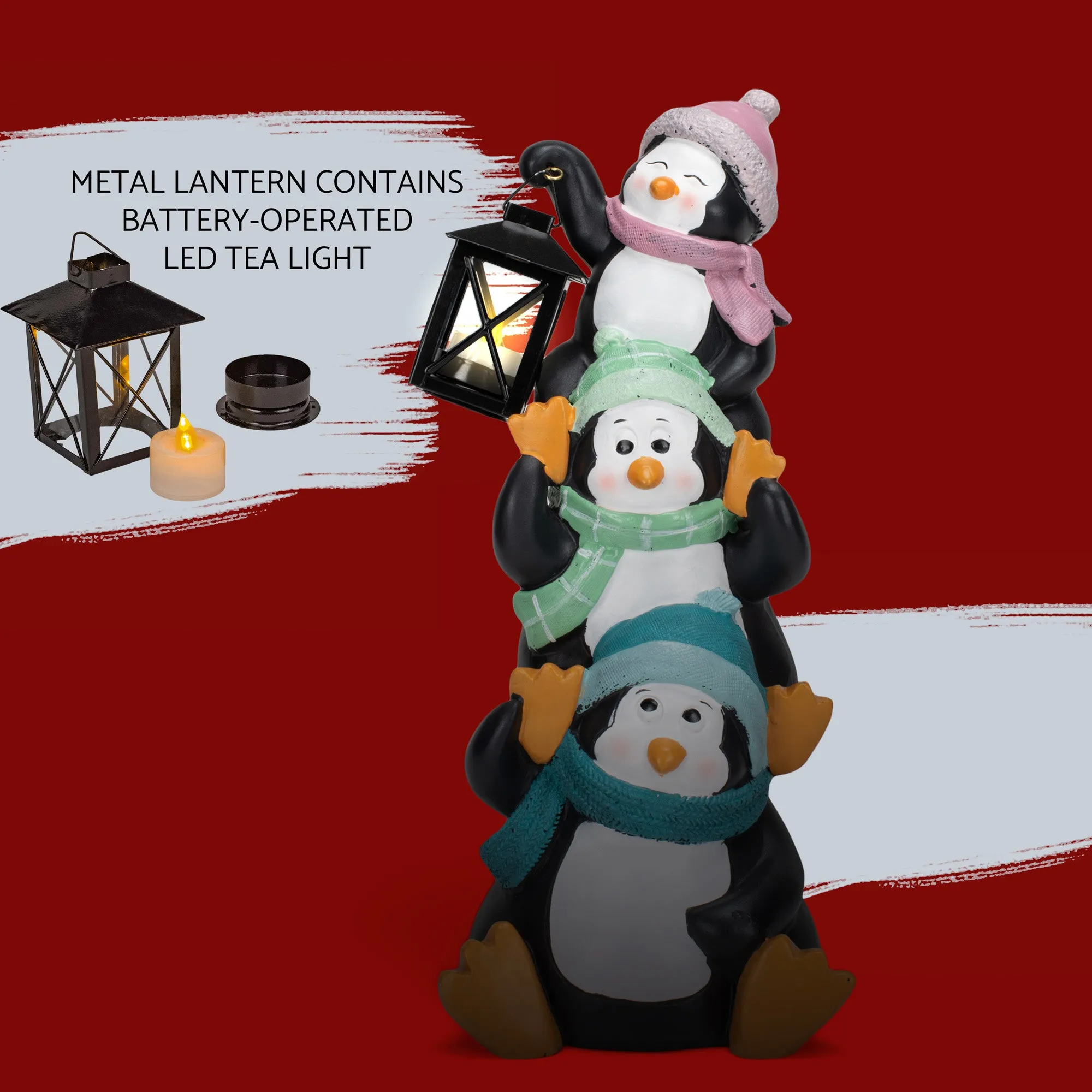 Elanze Designs Penguin Pile Up 17 inch Resin LED Christmas Door Greeter Figurine