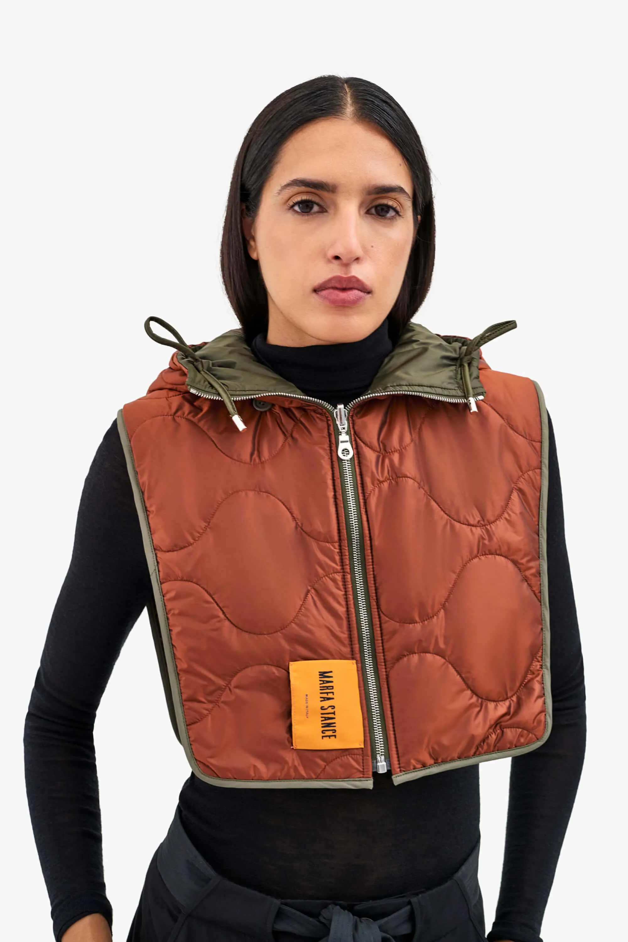 Elements Quilt Zip Hood - Dark Olive / Amber