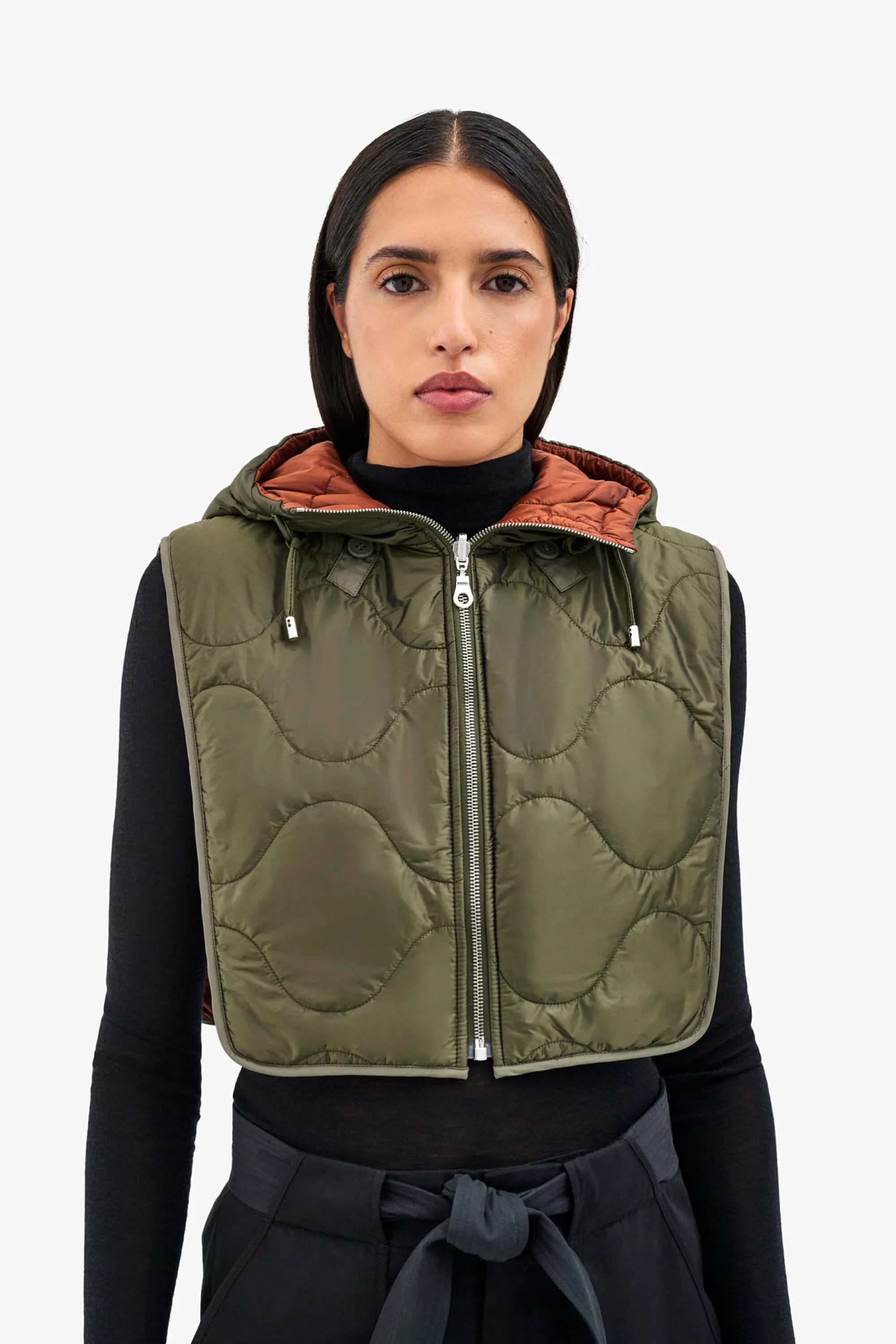 Elements Quilt Zip Hood - Dark Olive / Amber