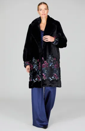 Embroidered Faux Fur Teddy Coat