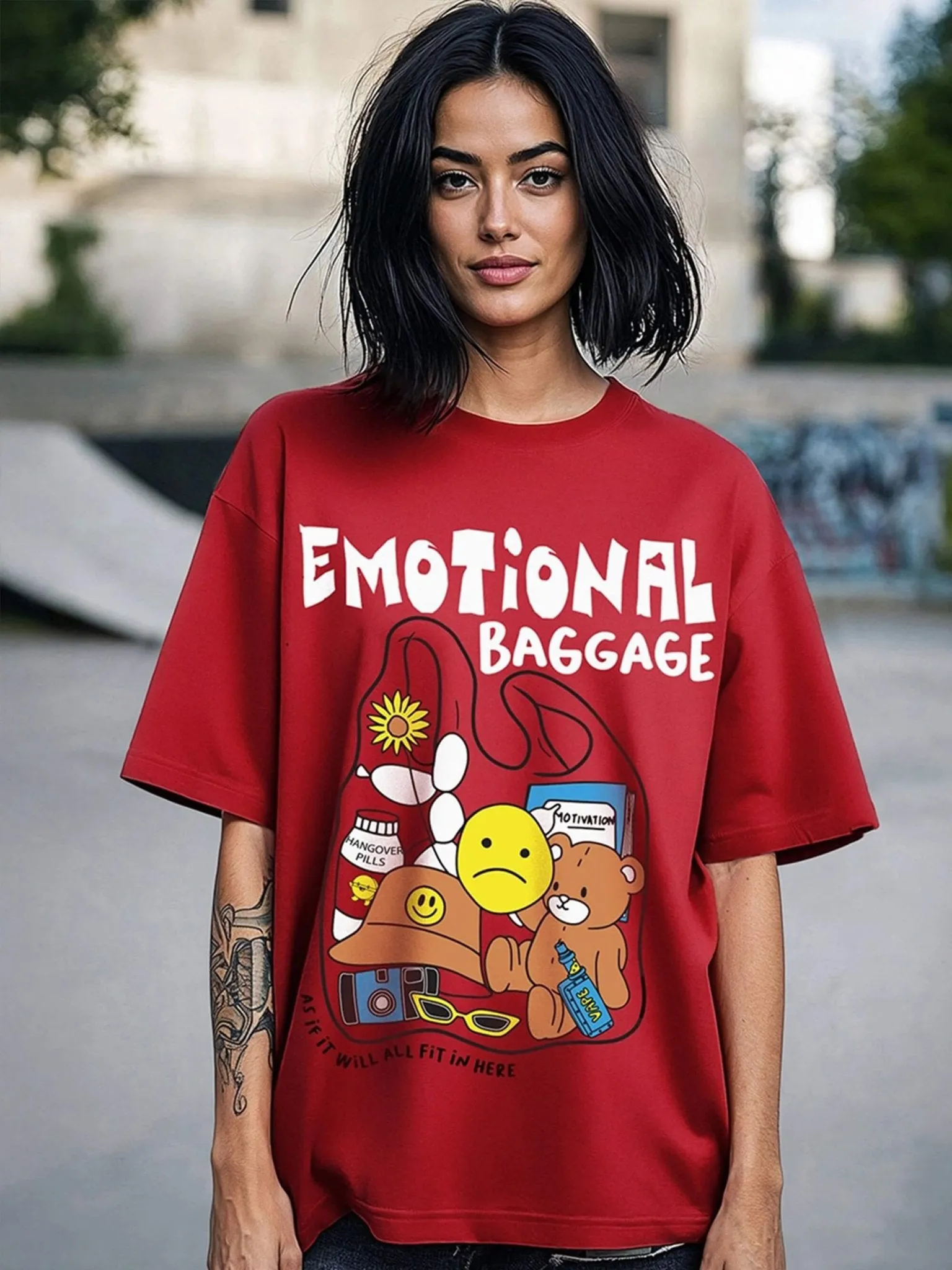 Emotional Baggage Graphic Print Good Quality Womens Drop Shoulder TShirt At A Reasonable Price