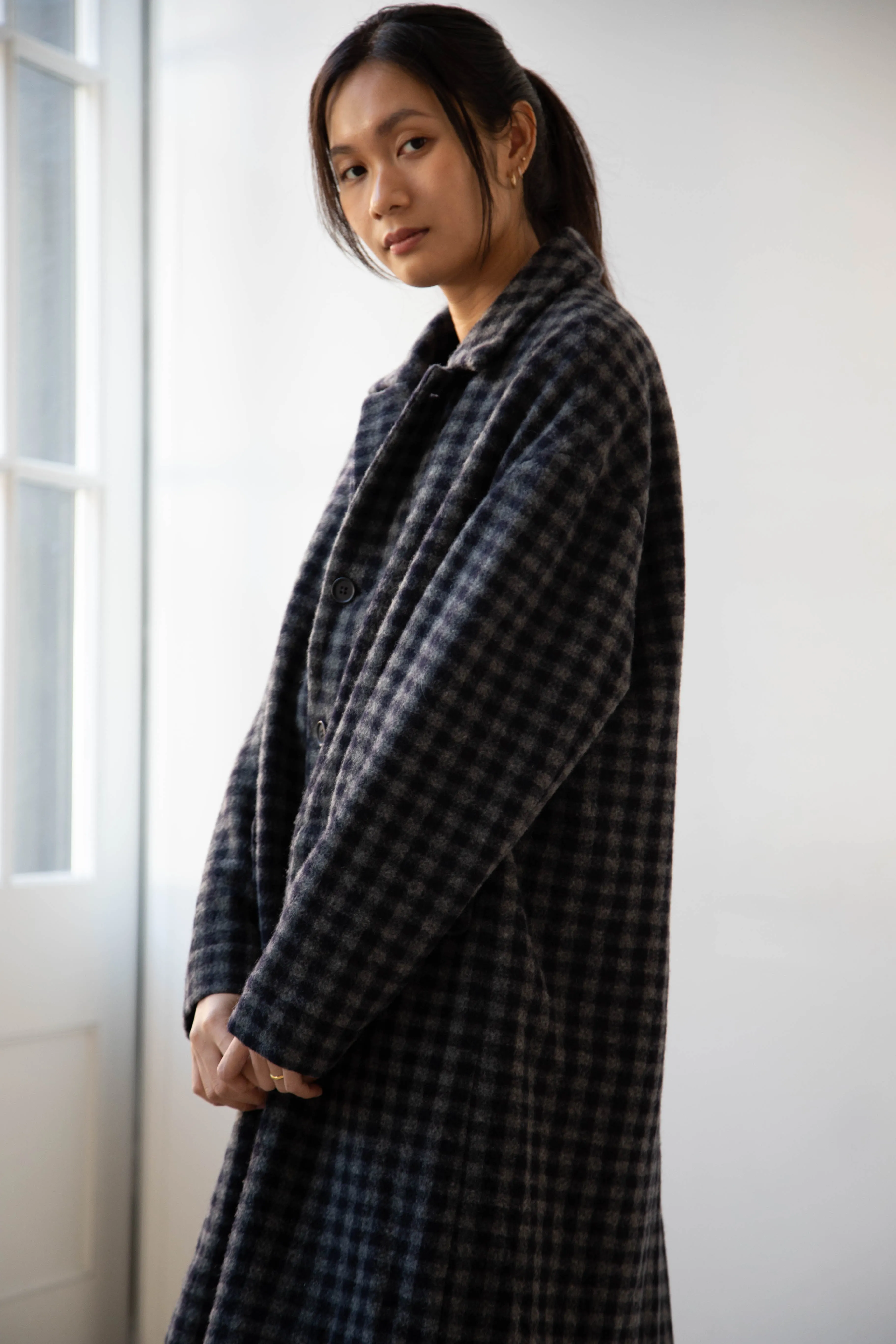 Evan Kinori | Big Coat in Brushed Cashmere Wool Check