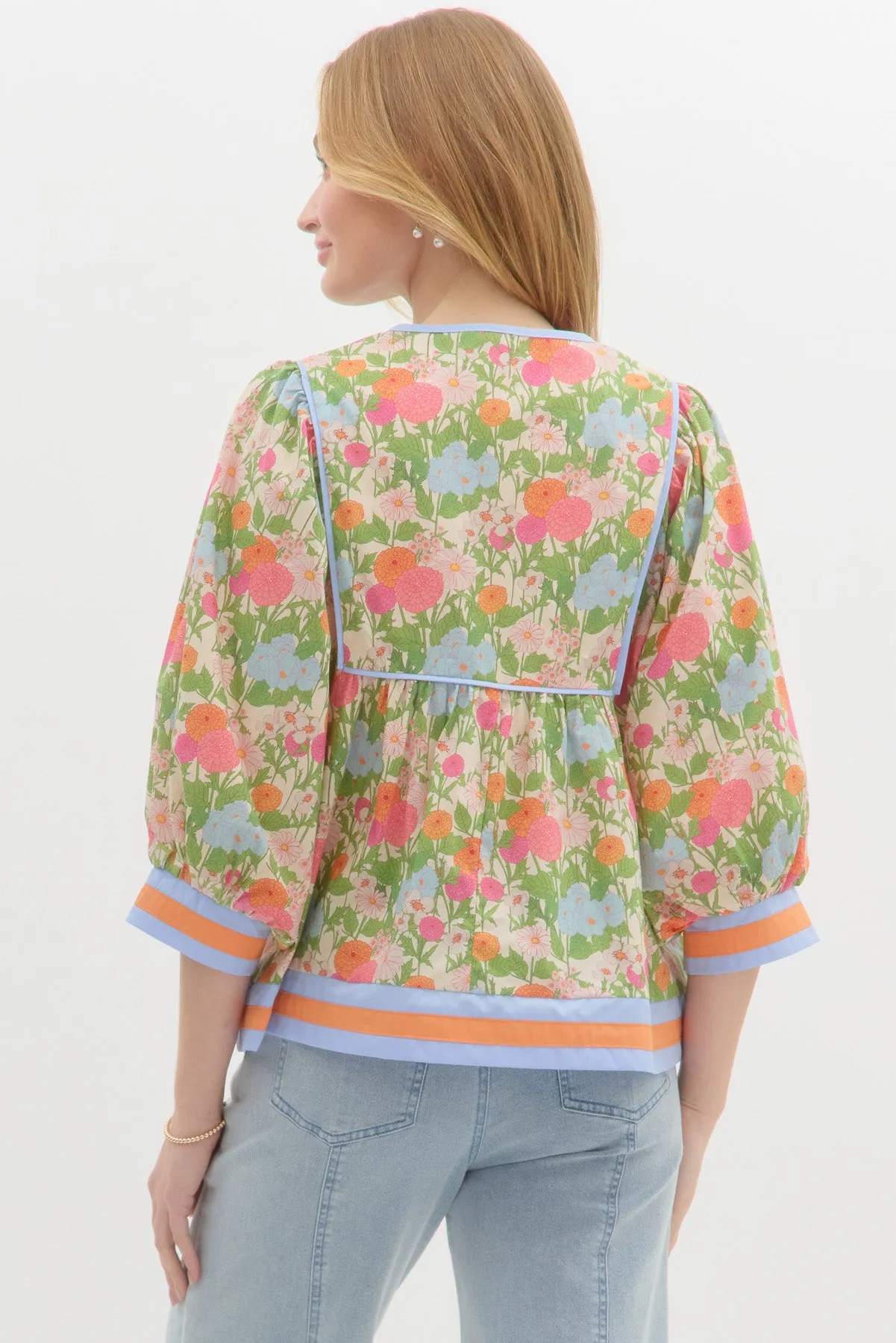 Floral Print Square Detail with V Neck Top