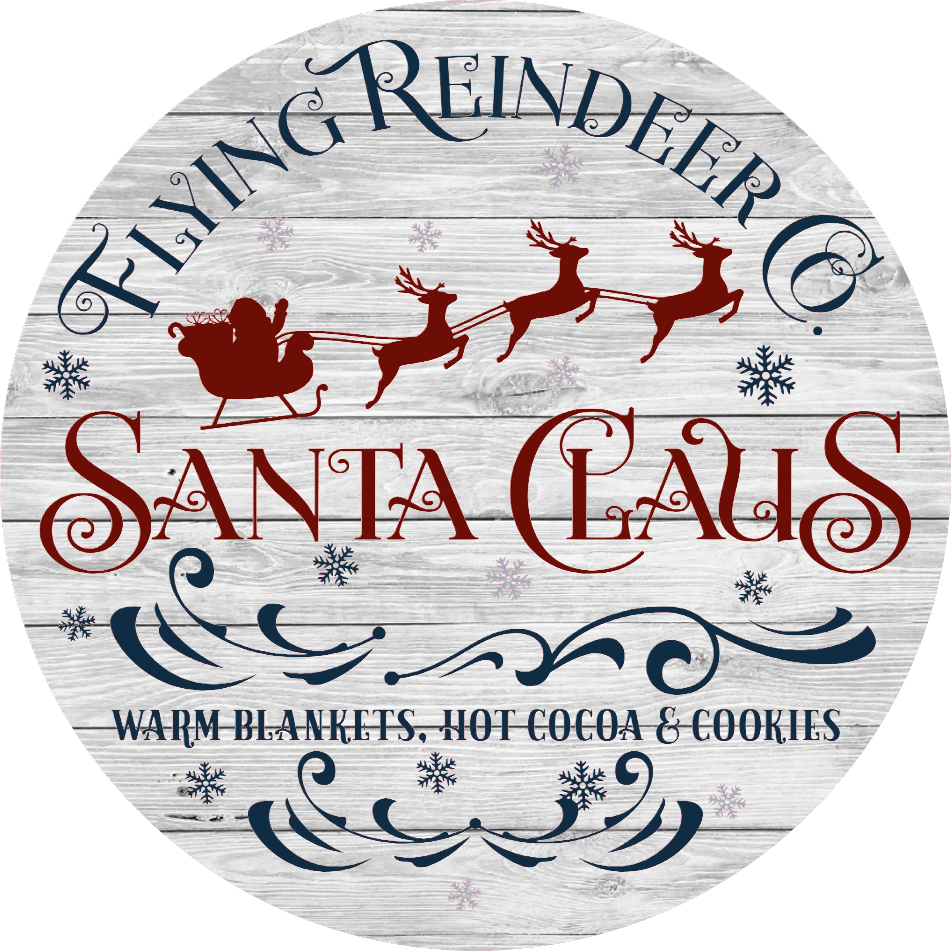 Flying Reindeer Sign, Santa Claus, Holiday Sign, Wreath Center, Wreath Attachment
