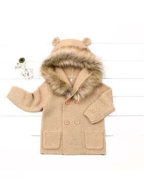 Fur Trim Sweater Cardigan Coat