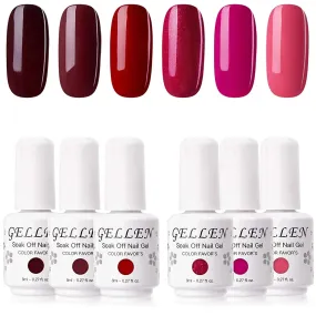 Gellen Gel Nail Polish Set - Glamour Reds Magenta Maroon Trend Nail Gel 6 Colors - Soak Off Gel Polish Nail Art Home Gel Manicure Kit