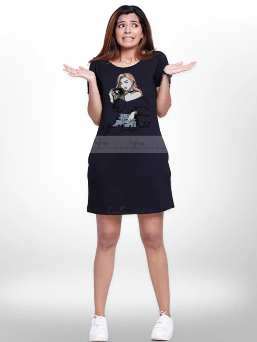 Girl With Cool Photoshoot Printed Long T-shirt For Women's