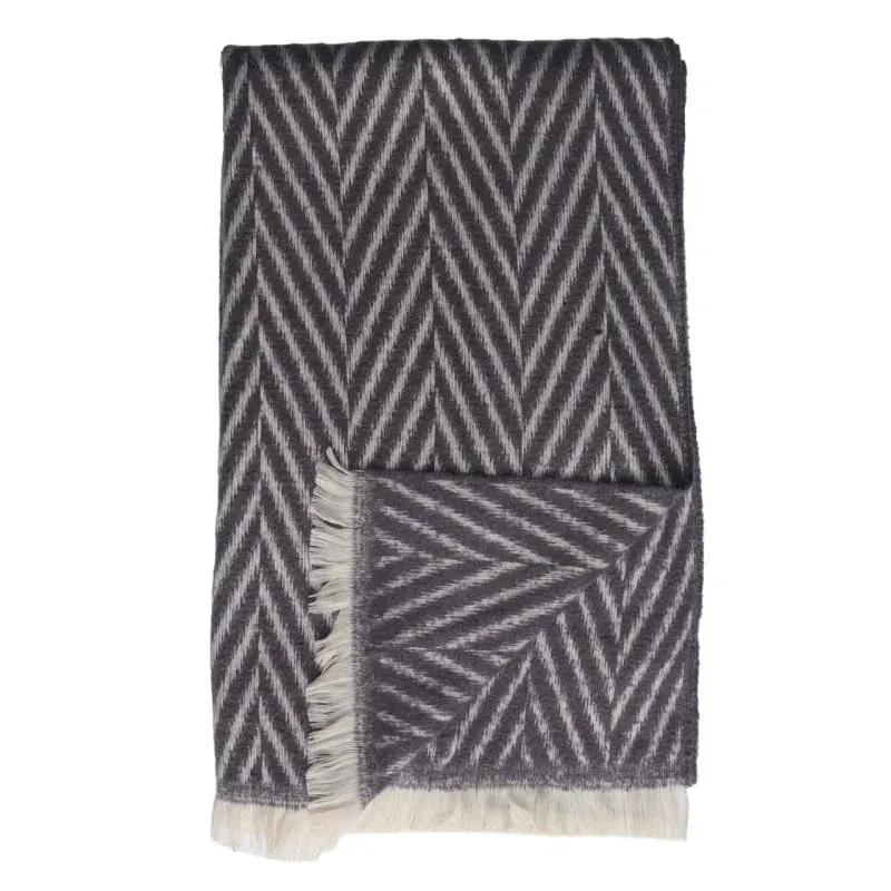 Grey Chevron Fringed Scarf