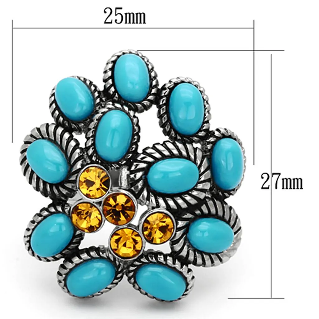High polished (no plating) Stainless Steel Ring with Synthetic Synthetic Stone in Turquoise for Women Style TK1150